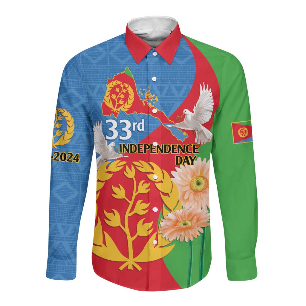 Eritrea Independence Day Long Sleeve Button Shirt Eritrean Olive Branches 33rd Anniversary