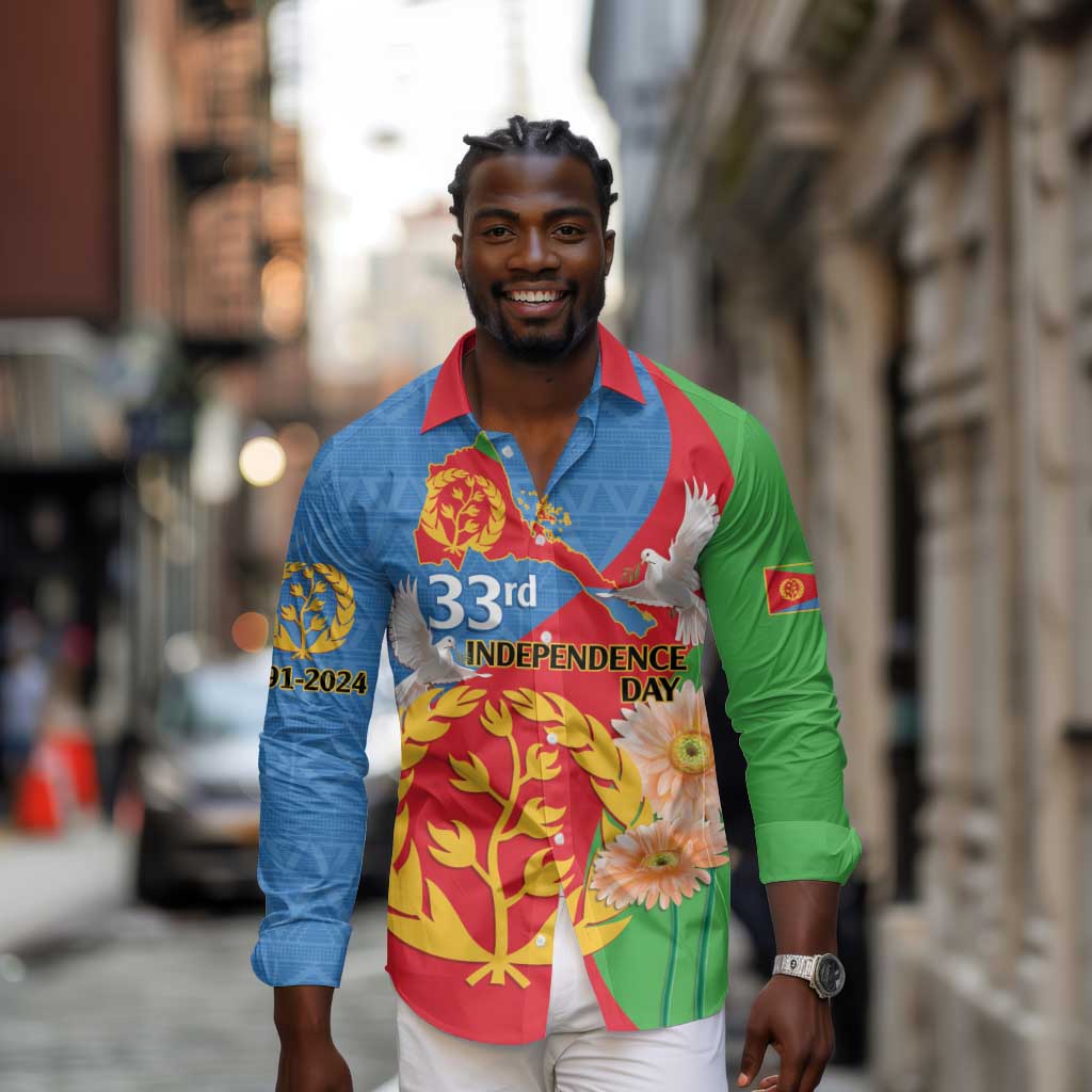 Eritrea Independence Day Long Sleeve Button Shirt Eritrean Olive Branches 33rd Anniversary