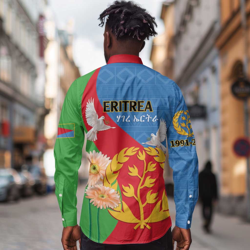 Eritrea Independence Day Long Sleeve Button Shirt Eritrean Olive Branches 33rd Anniversary