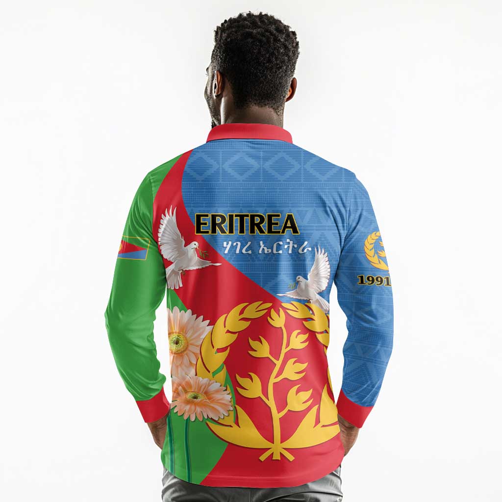 Eritrea Independence Day Long Sleeve Polo Shirt Eritrean Olive Branches 33rd Anniversary
