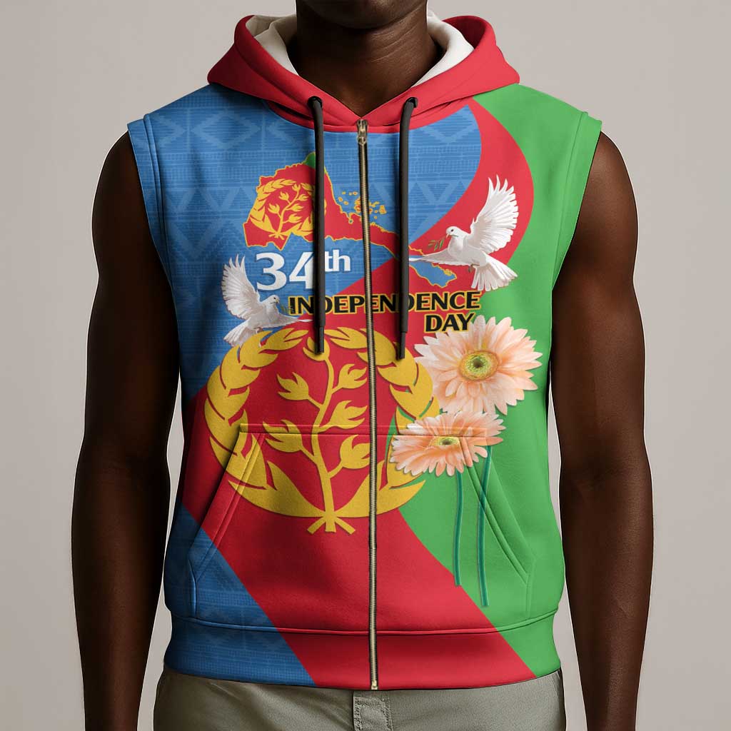 Eritrea Independence Day Sleeveless Zip Hoodie Eritrean Olive Branches 33rd Anniversary - African Pride