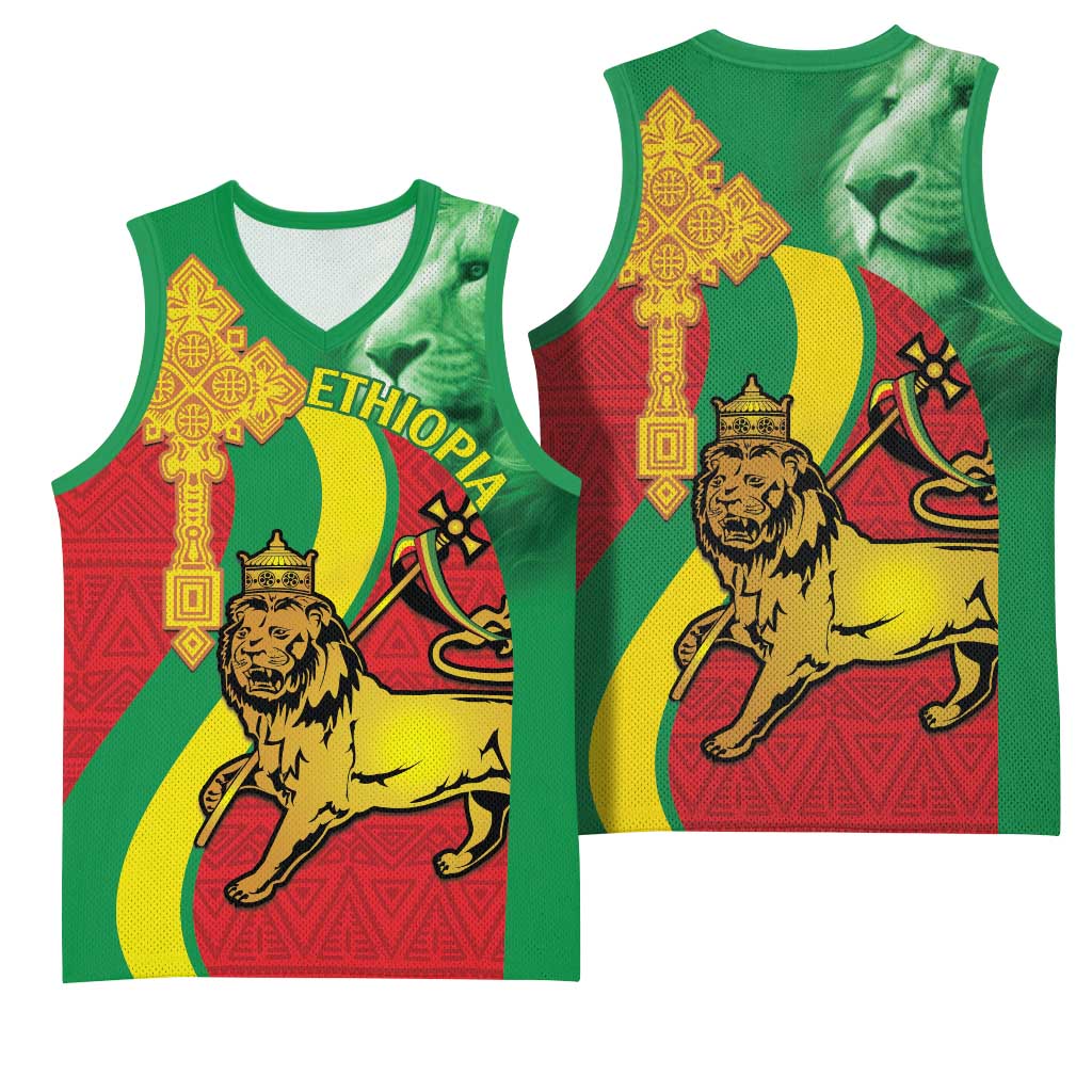 Ethiopia National Day Basketball Jersey Ethiopia Lion of Judah African Pattern - African Pride