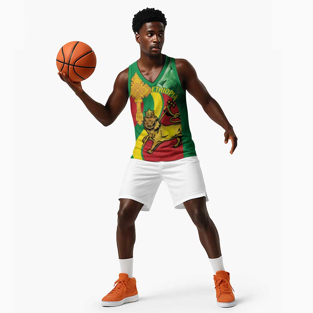 Ethiopia National Day Basketball Jersey Ethiopia Lion of Judah African Pattern - African Pride