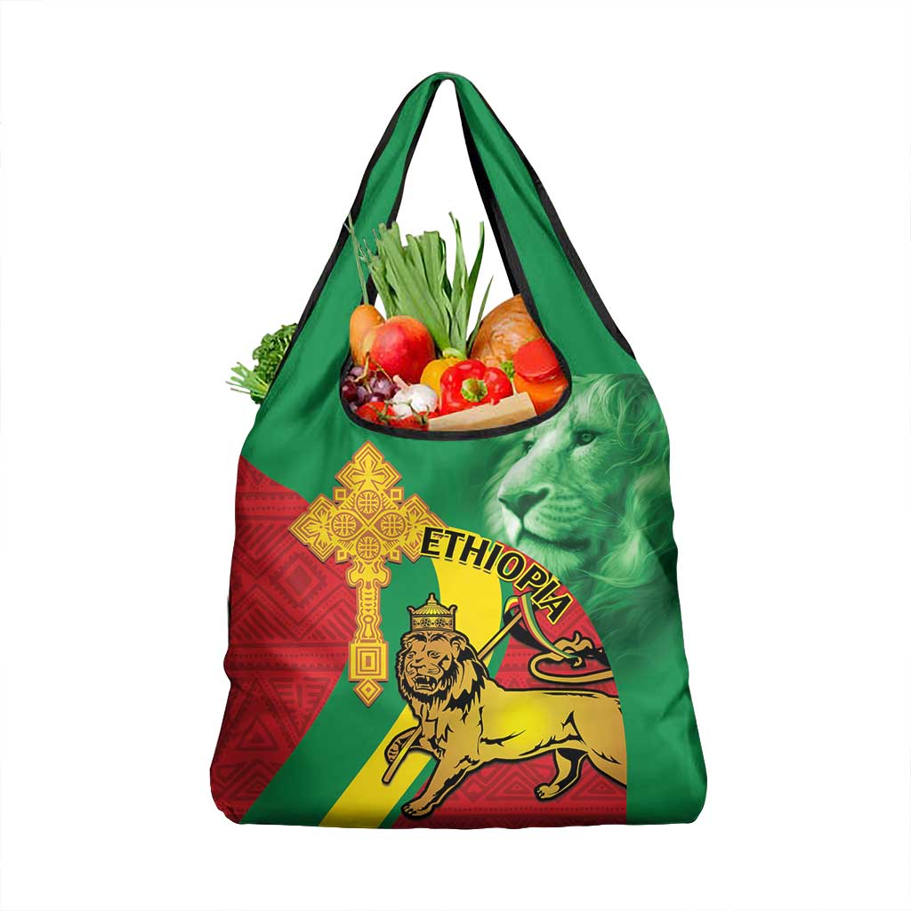 Ethiopia National Day Grocery Bag Ethiopia Lion of Judah African Pattern