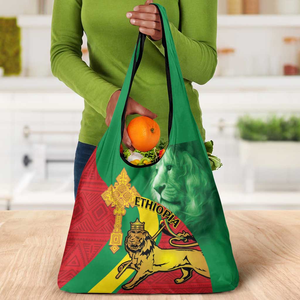 Ethiopia National Day Grocery Bag Ethiopia Lion of Judah African Pattern