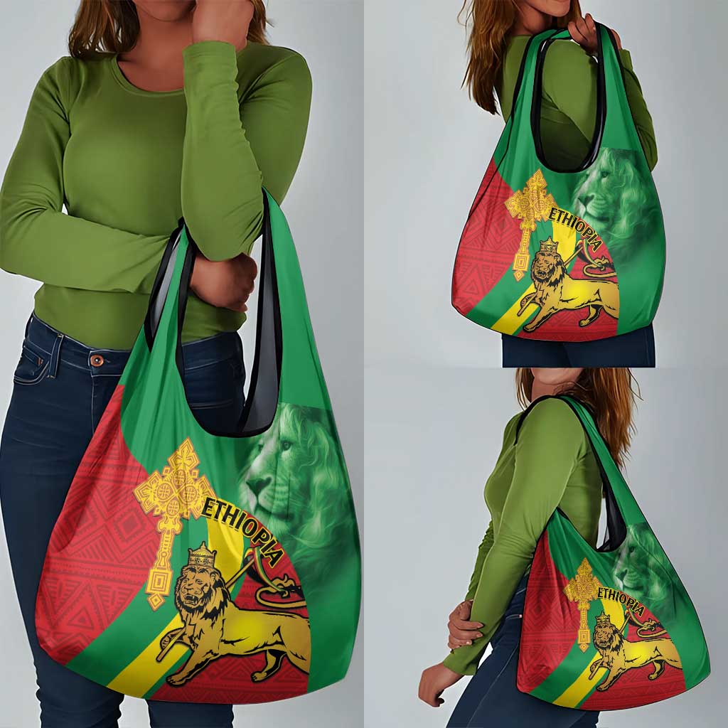 Ethiopia National Day Grocery Bag Ethiopia Lion of Judah African Pattern