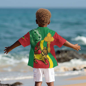 Ethiopia National Day Kid Hawaiian Shirt Ethiopia Lion of Judah African Pattern