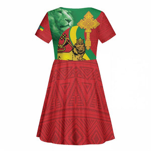 Ethiopia National Day Kid Short Sleeve Dress Ethiopia Lion of Judah African Pattern