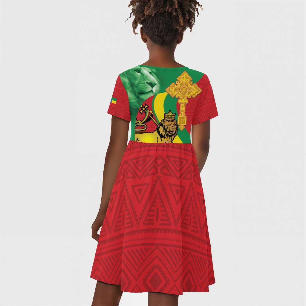 Ethiopia National Day Kid Short Sleeve Dress Ethiopia Lion of Judah African Pattern