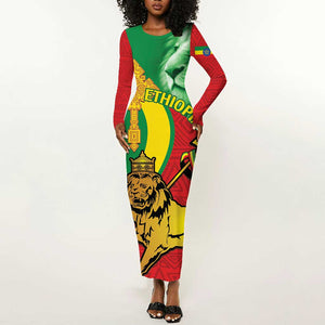 Ethiopia National Day Long Sleeve Bodycon Dress Ethiopia Lion of Judah African Pattern LT14