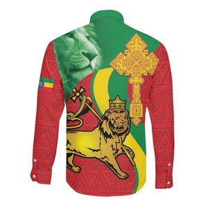 Ethiopia National Day Long Sleeve Button Shirt Ethiopia Lion of Judah African Pattern