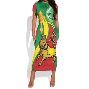 Ethiopia National Day Short Sleeve Bodycon Dress Ethiopia Lion of Judah African Pattern LT14