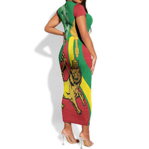 Ethiopia National Day Short Sleeve Bodycon Dress Ethiopia Lion of Judah African Pattern LT14