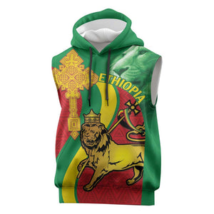 Ethiopia National Day Sleeveless Hoodie Ethiopia Lion of Judah African Pattern - African Pride