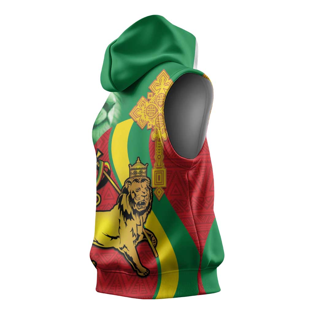 Ethiopia National Day Sleeveless Hoodie Ethiopia Lion of Judah African Pattern - African Pride