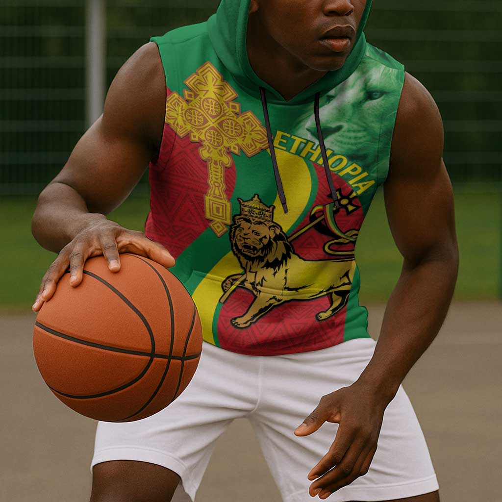 Ethiopia National Day Sleeveless Hoodie Ethiopia Lion of Judah African Pattern - African Pride