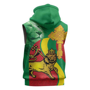 Ethiopia National Day Sleeveless Zip Hoodie Ethiopia Lion of Judah African Pattern - African Pride