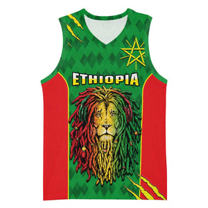 Personalised Ethiopia Basketball Jersey Men's Dreadlock Rasta Lion Headphones - African Pride