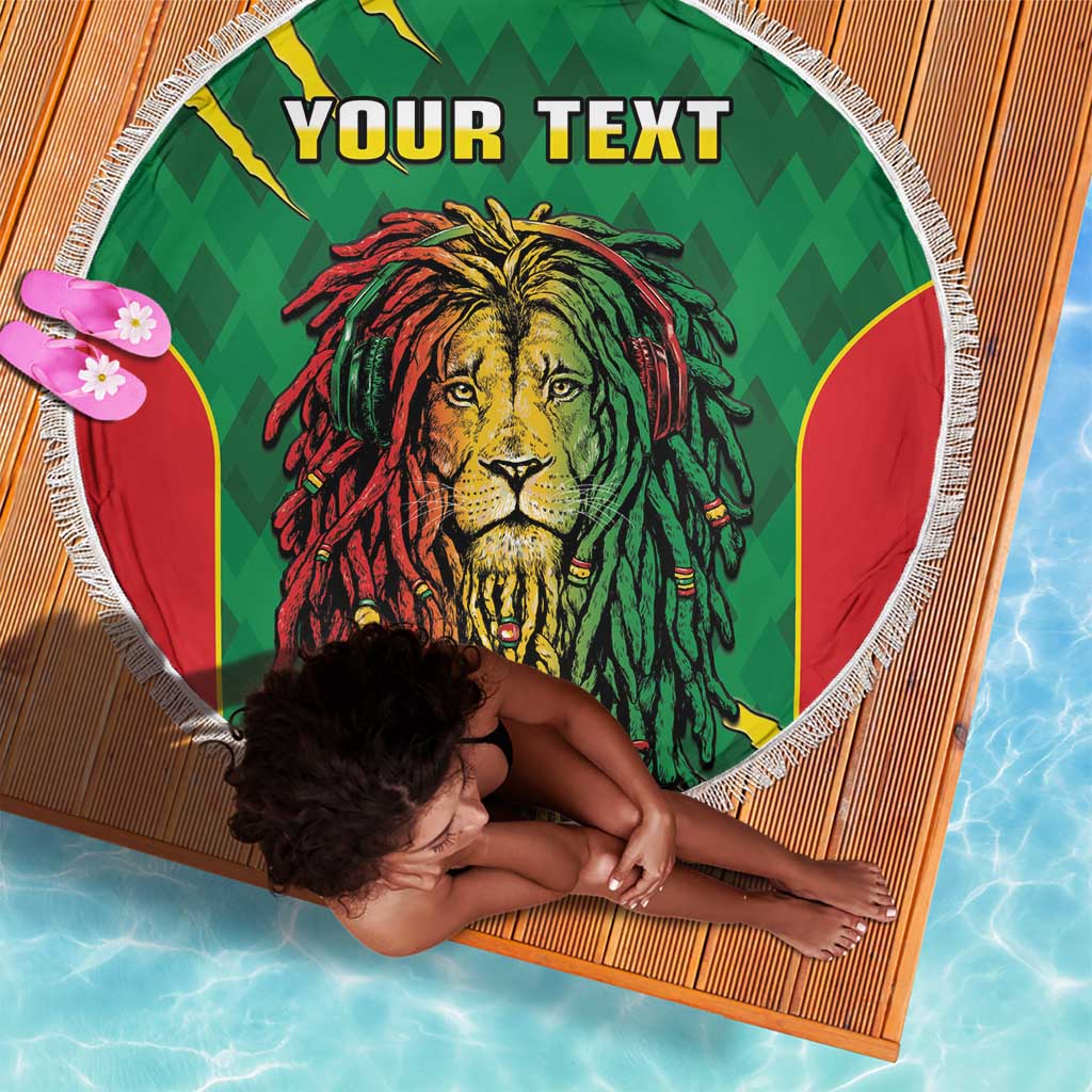 Personalised Ethiopia Beach Blanket Men's Dreadlock Rasta Lion Headphones