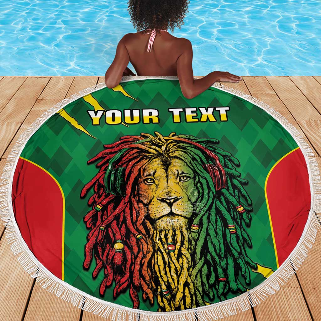 Personalised Ethiopia Beach Blanket Men's Dreadlock Rasta Lion Headphones