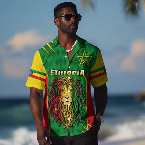 Personalised Ethiopia Hawaiian Shirt Men's Dreadlock Rasta Lion Headphones