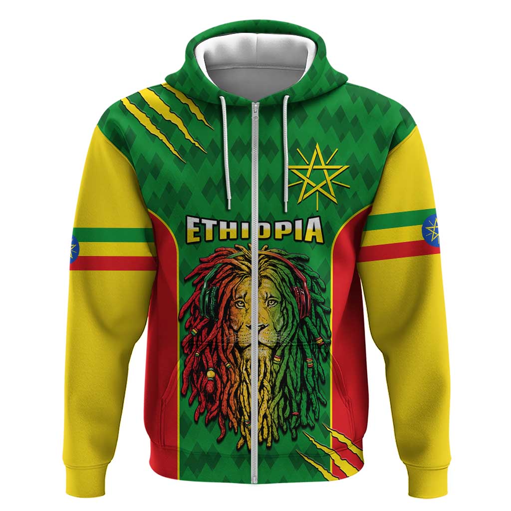 Personalised Ethiopia Hoodie Men's Dreadlock Rasta Lion Headphones