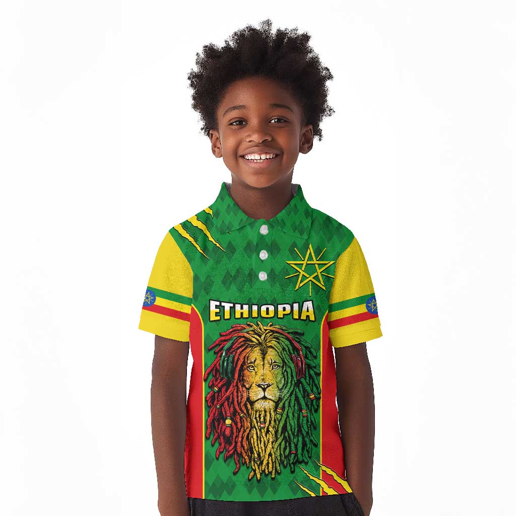 Personalised Ethiopia Kid Polo Shirt Men's Dreadlock Rasta Lion Headphones