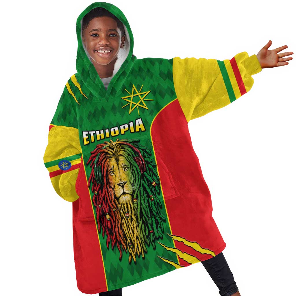 Personalised Ethiopia KId Wearable Blanket Hoodie Men's Dreadlock Rasta Lion Headphones