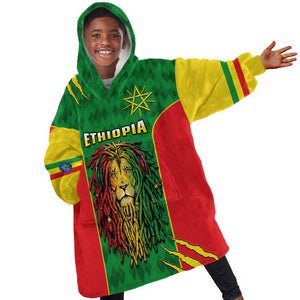 Personalised Ethiopia KId Wearable Blanket Hoodie Men's Dreadlock Rasta Lion Headphones