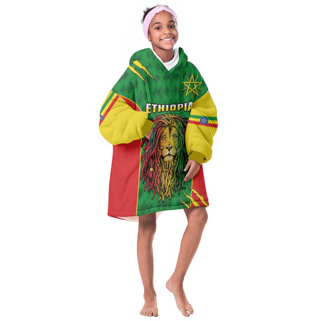 Personalised Ethiopia KId Wearable Blanket Hoodie Men's Dreadlock Rasta Lion Headphones