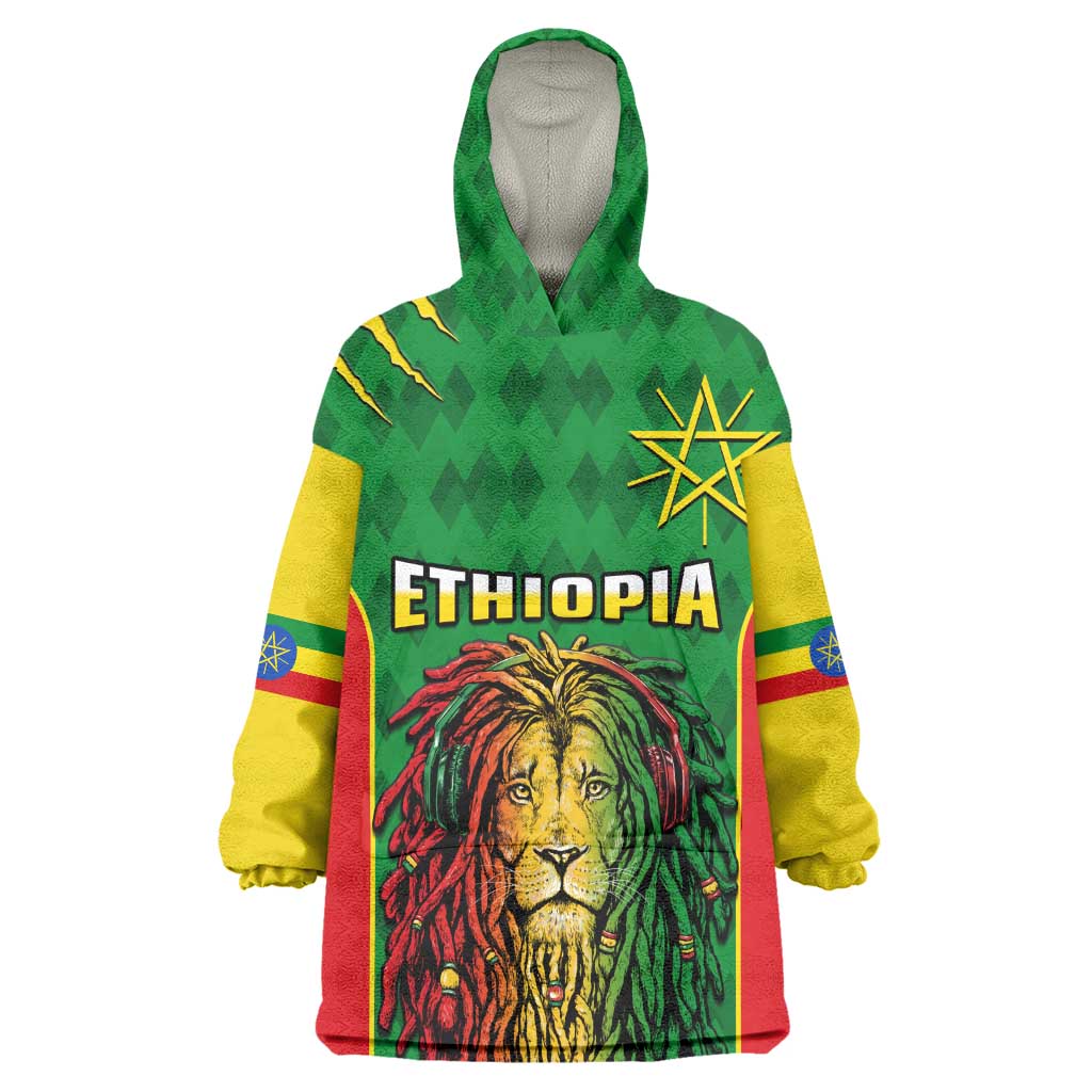 Personalised Ethiopia KId Wearable Blanket Hoodie Men's Dreadlock Rasta Lion Headphones