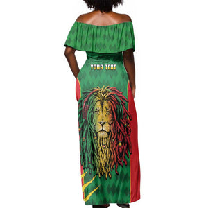 Personalised Ethiopia Off Shoulder Maxi Dress Men's Dreadlock Rasta Lion Headphones