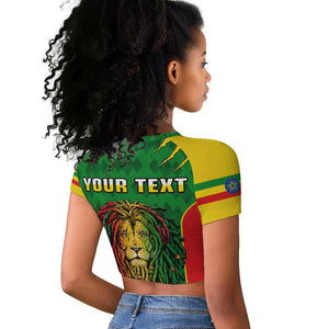 Personalised Ethiopia Raglan Cropped T shirt Men's Dreadlock Rasta Lion Headphones