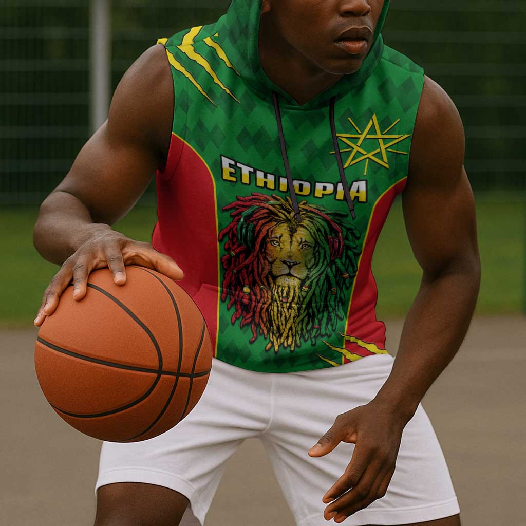 Personalised Ethiopia Sleeveless Hoodie Men's Dreadlock Rasta Lion Headphones - African Pride