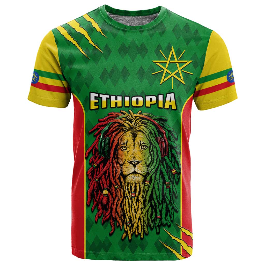 Personalised Ethiopia T shirt Men's Dreadlock Rasta Lion Headphones