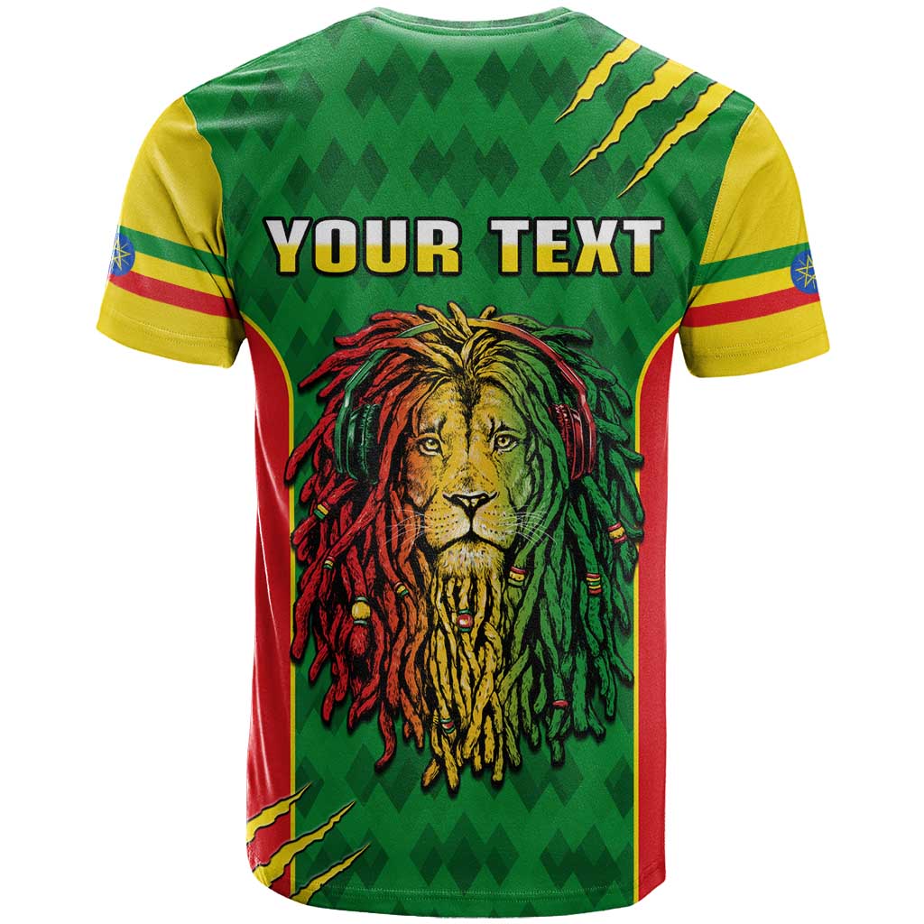 Personalised Ethiopia T shirt Men's Dreadlock Rasta Lion Headphones