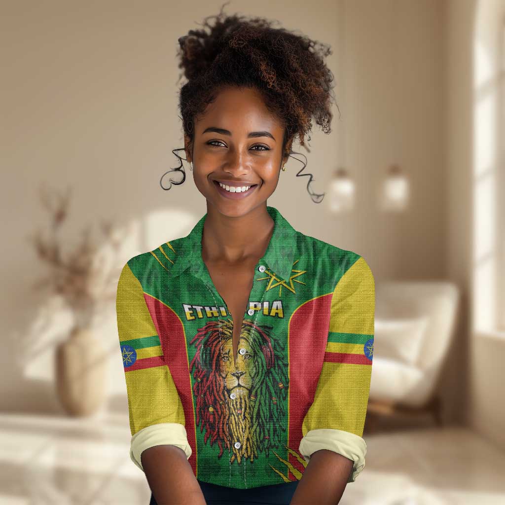 Personalised Ethiopia Women Casual Shirt Men's Dreadlock Rasta Lion Headphones LT14