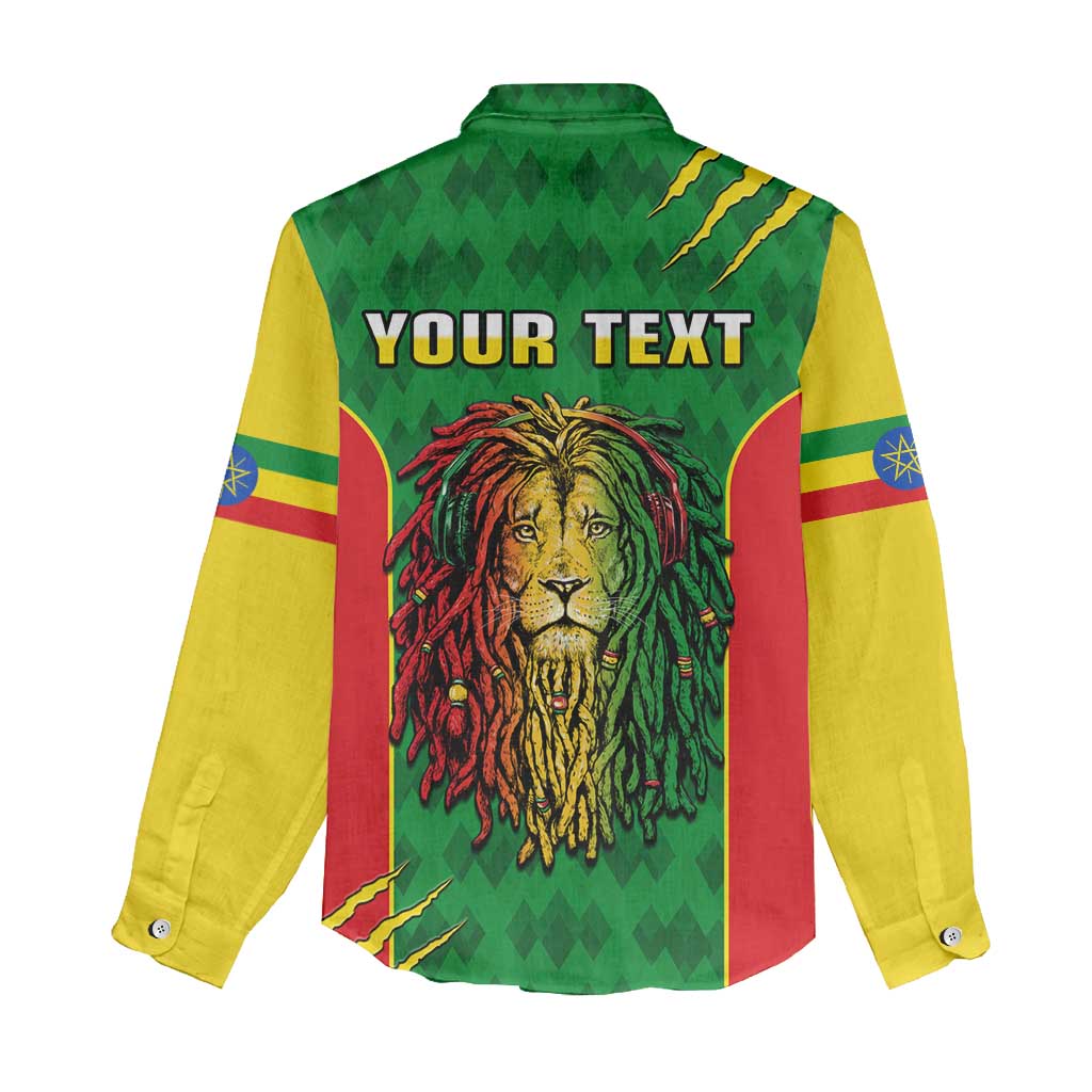 Personalised Ethiopia Women Casual Shirt Men's Dreadlock Rasta Lion Headphones LT14