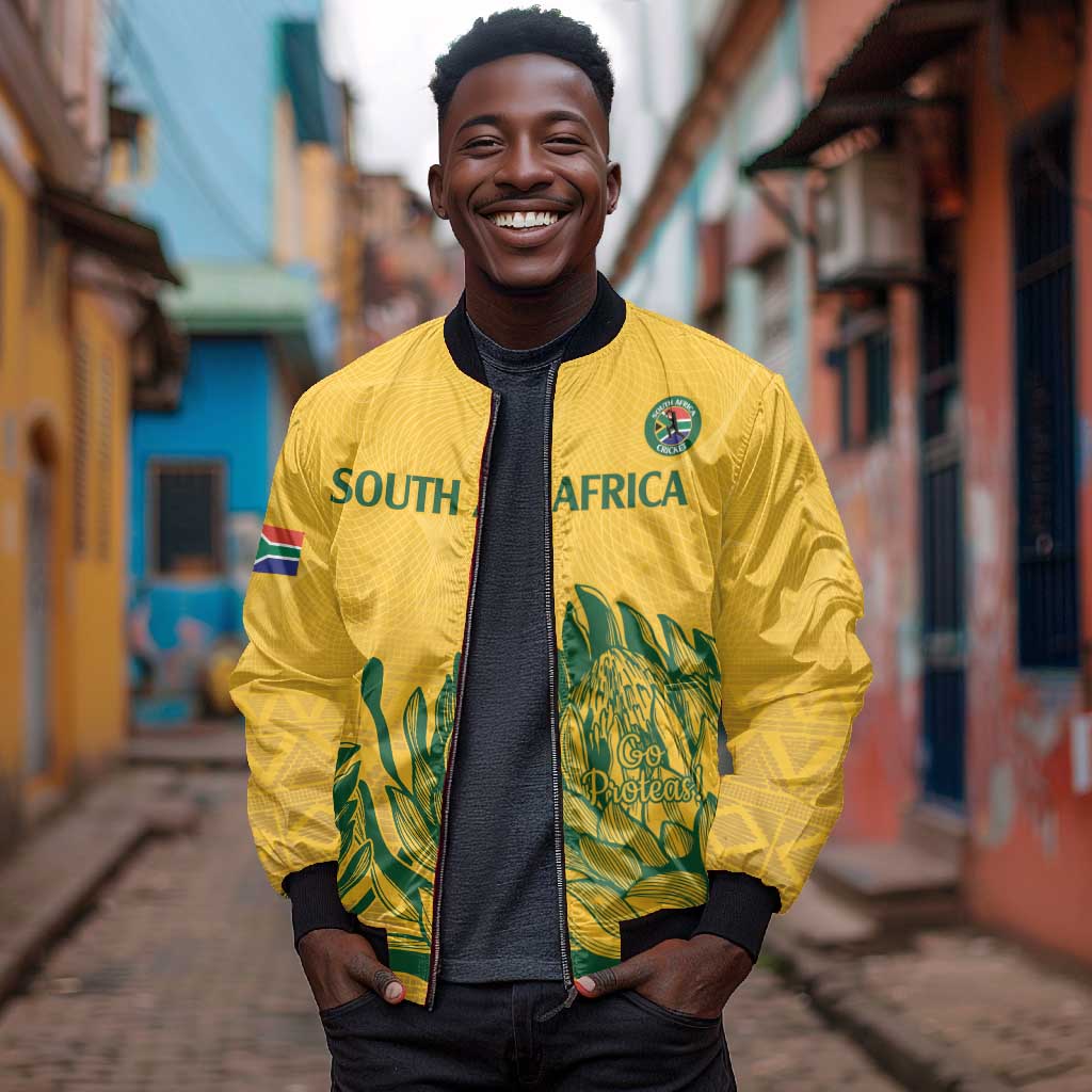Custom South Africa Cricket Bomber Jacket 2024 African Pattern Go Proteas