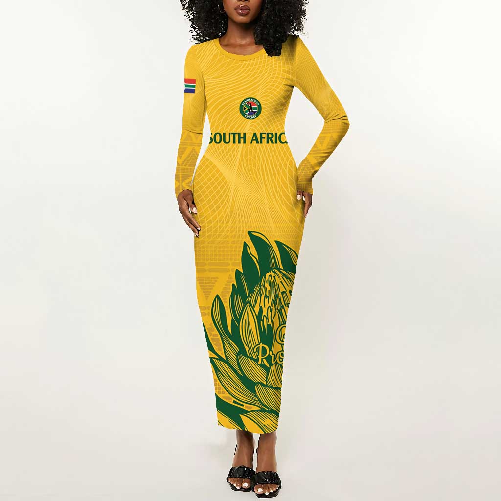 Custom South Africa Cricket Long Sleeve Bodycon Dress 2024 African Pattern Go Proteas LT14