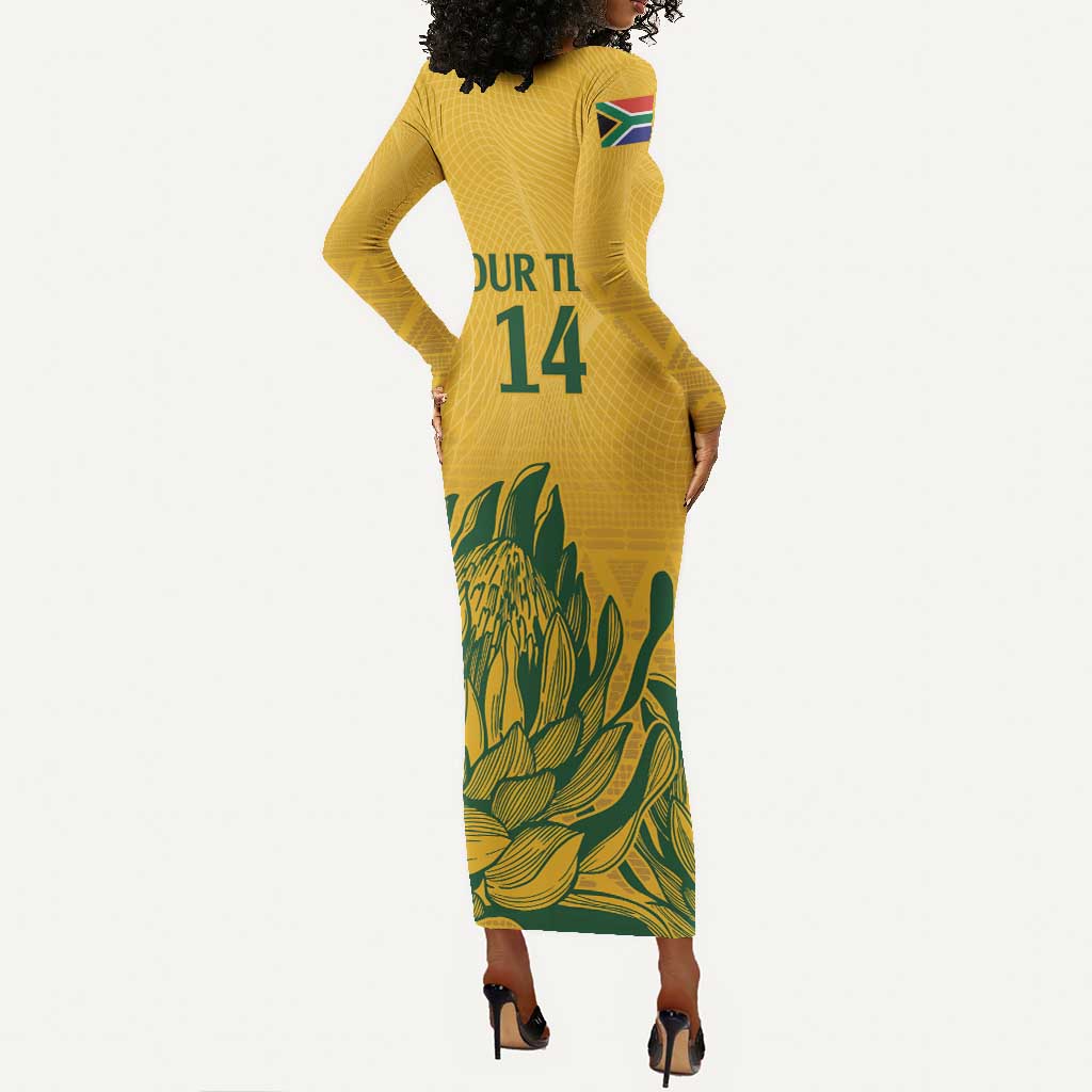 Custom South Africa Cricket Long Sleeve Bodycon Dress 2024 African Pattern Go Proteas LT14