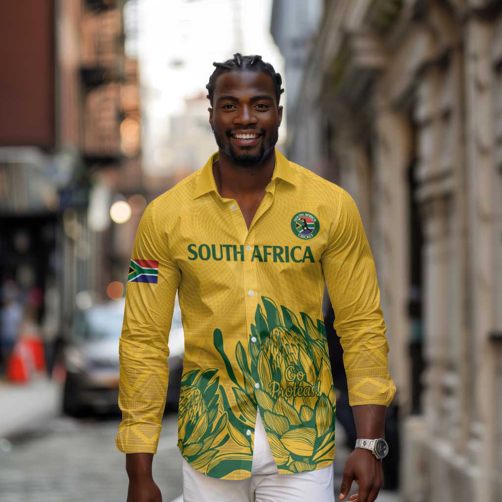 Custom South Africa Cricket Long Sleeve Button Shirt 2024 African Pattern Go Proteas