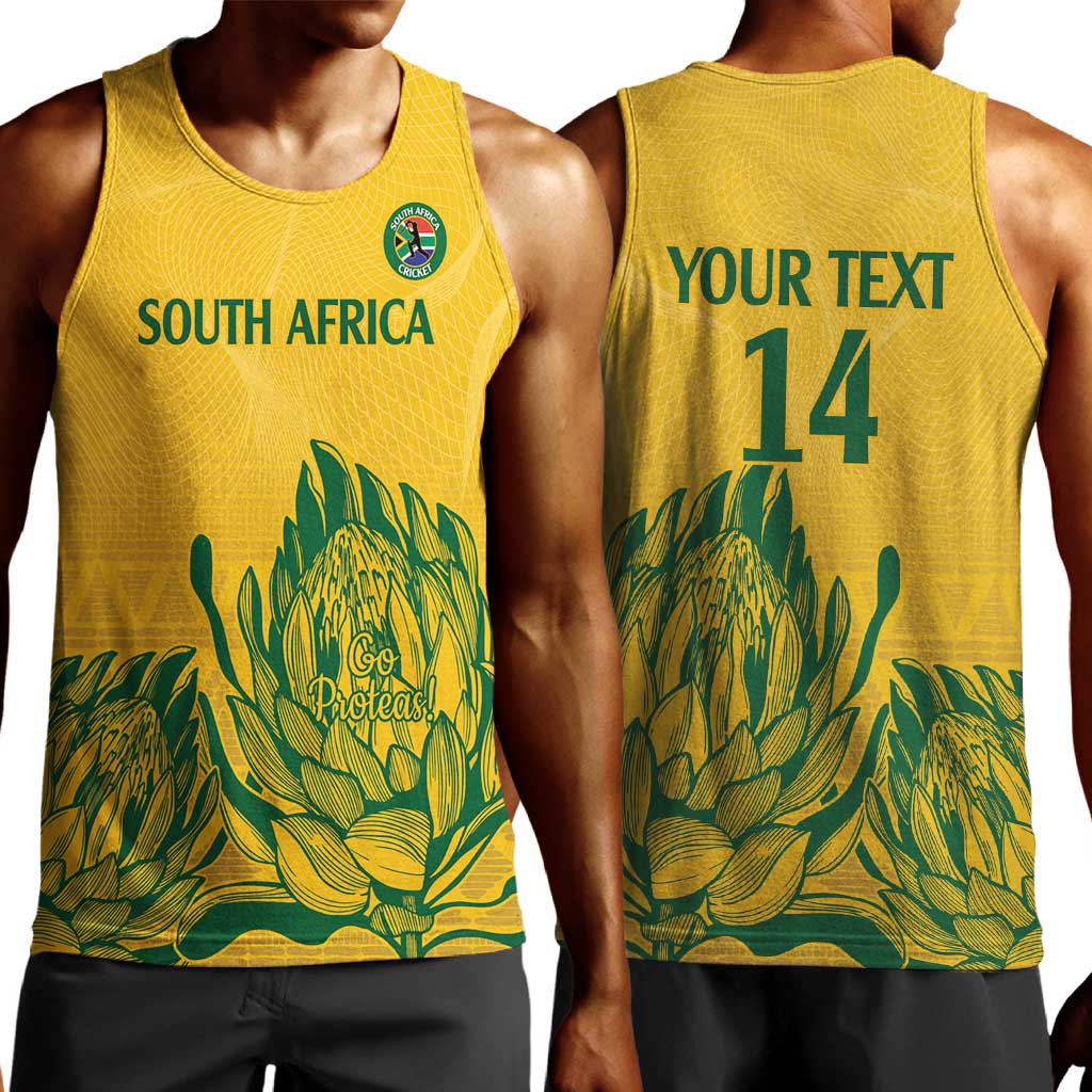 Custom South Africa Cricket Men Tank Top 2024 African Pattern Go Proteas