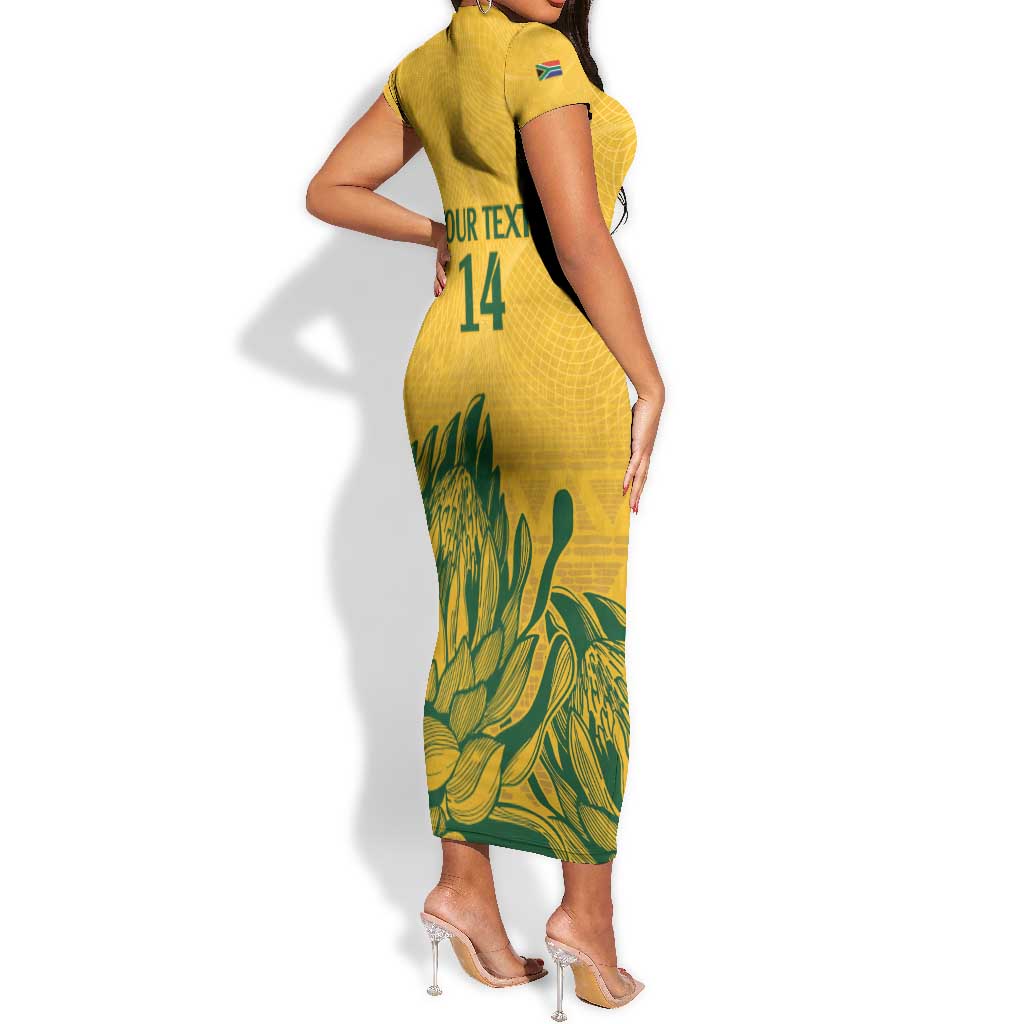 Custom South Africa Cricket Short Sleeve Bodycon Dress 2024 African Pattern Go Proteas LT14