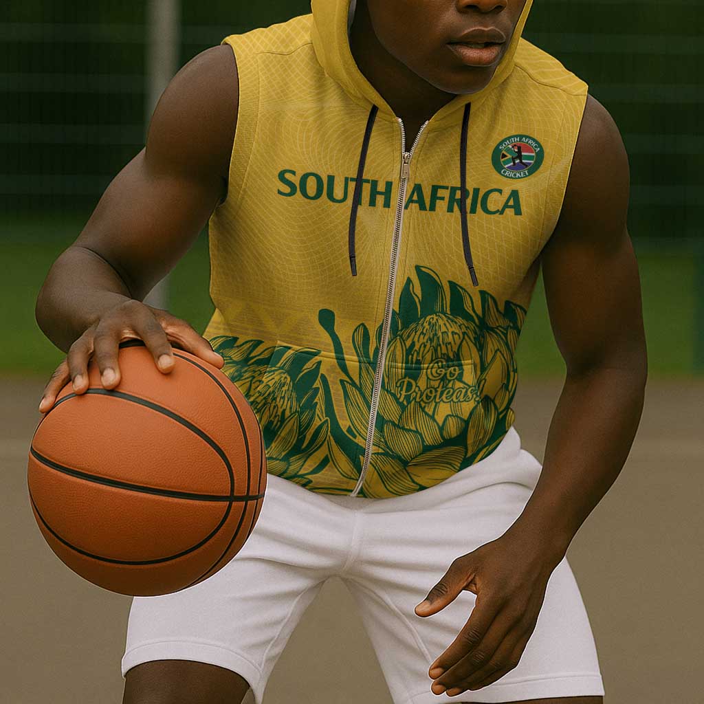 Custom South Africa Cricket Sleeveless Zip Hoodie 2024 African Pattern Go Proteas - African Pride