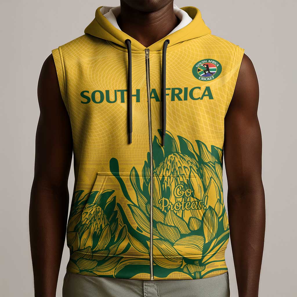 Custom South Africa Cricket Sleeveless Zip Hoodie 2024 African Pattern Go Proteas - African Pride