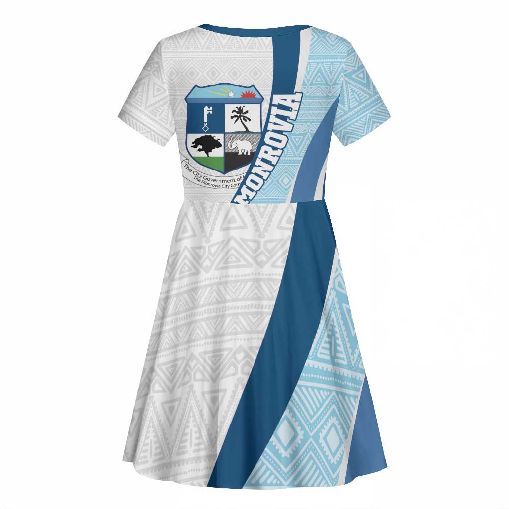Afro Liberia Monrovia Capital Kid Short Sleeve Dress African Pattern Curves Style