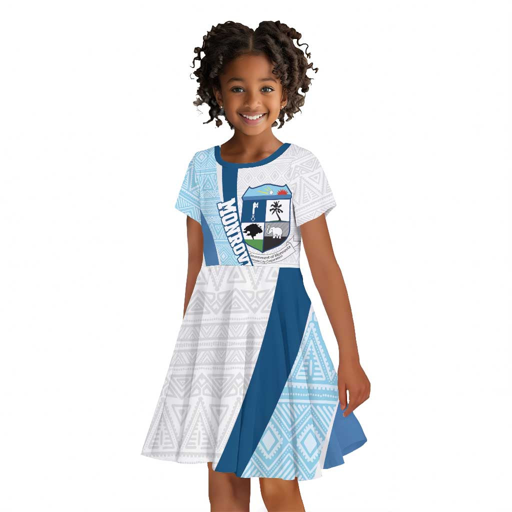 Afro Liberia Monrovia Capital Kid Short Sleeve Dress African Pattern Curves Style