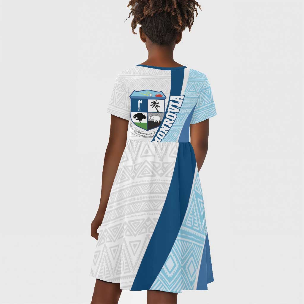 Afro Liberia Monrovia Capital Kid Short Sleeve Dress African Pattern Curves Style