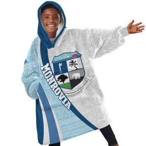 Afro Liberia Monrovia Capital Kid Wearable Blanket Hoodie African Pattern Curves Style